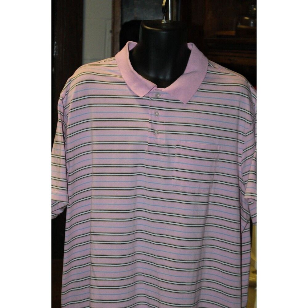 SaddleBred Shirt XXL 2XL Pink Striped Polo Short Sleeve Comfort Flex Casual Work